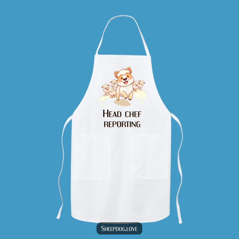 Funny Sheepdog Apron: Happy Grin Leading Flock Uphill, Hilarious Kitchen Wear Gift