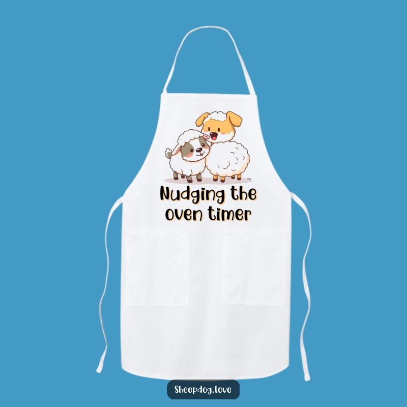 Funny Sheepdog Nudging Apron - Kitchen Helper with Playful Humor Gift