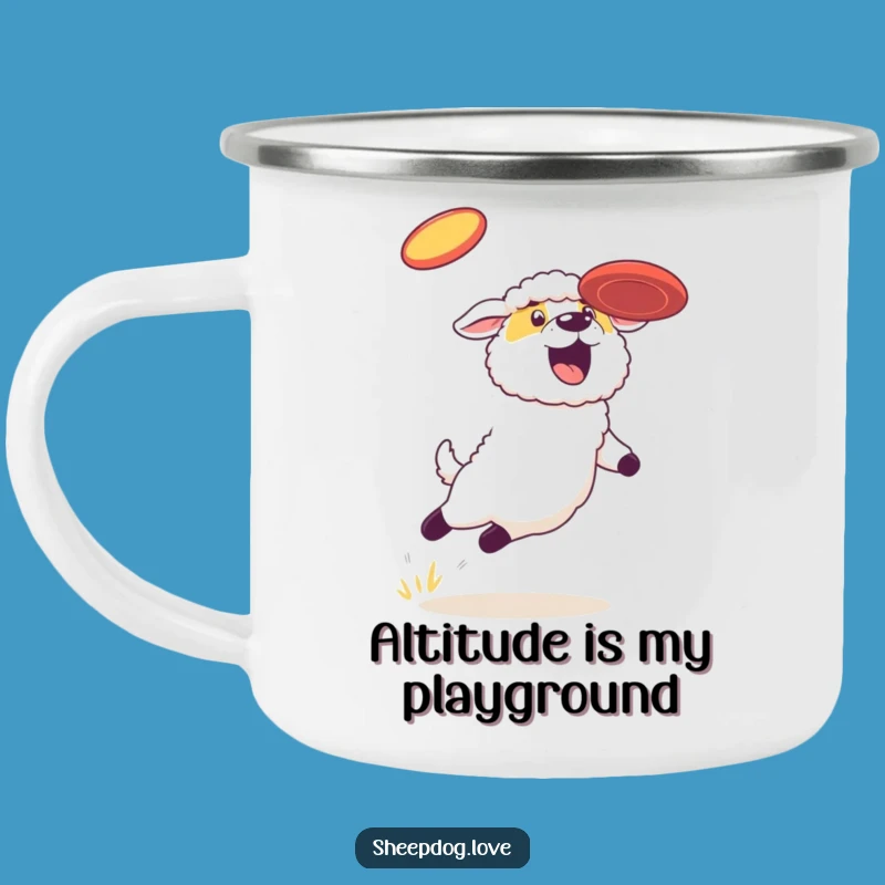 Durable Funny Sheepdog Frisbee Camping Mug: Adventure Fuel for Laughs