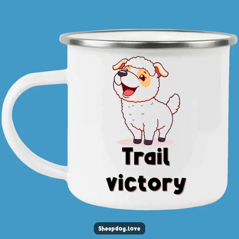 Funny Happy Tails Sheepdog Camping Mug - Celebratory Drinkware for Outdoor Success