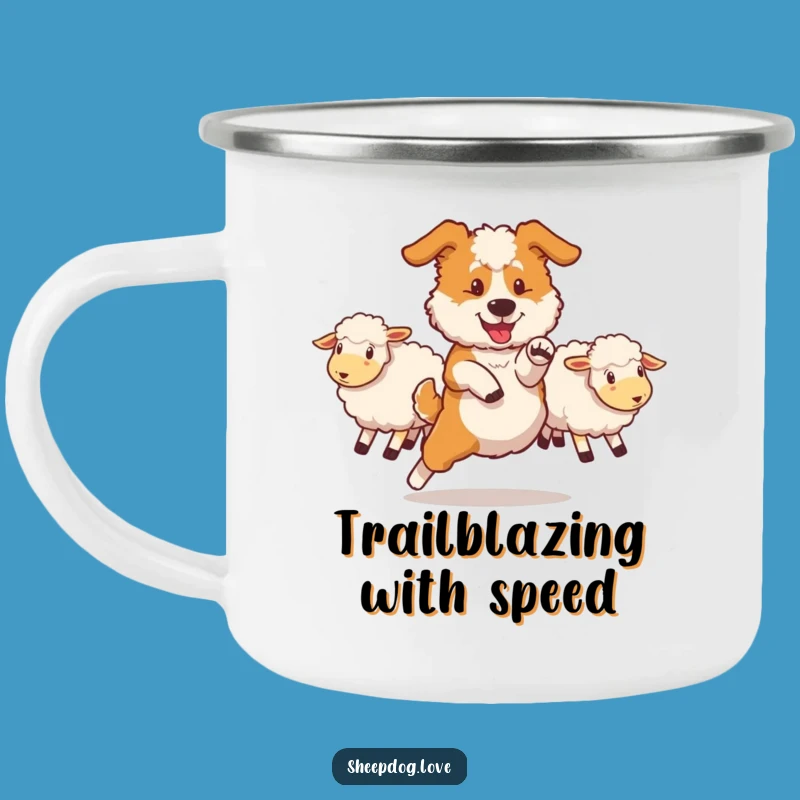 Funny Sheepdog Camping Mug: Swift Maneuver, Dynamic Outdoor Drinkware