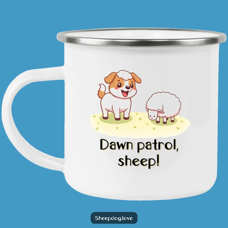 Funny Sheepdog Wagging Tail Camping Mug - Outdoor Farm Dog Adventure Gift