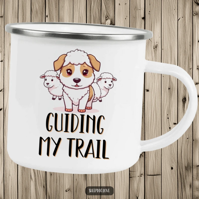 Funny Sheepdog Camping Mug: A determined sheepdog on a rugged mug, ideal for outdoor enthusiasts who love humor and coffee.
