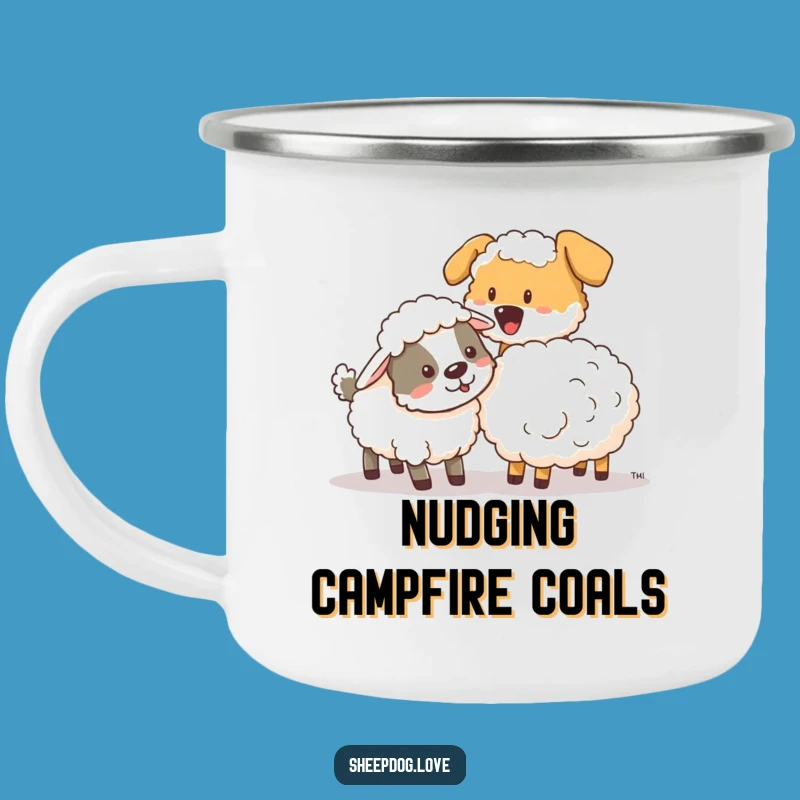 Funny Sheepdog Nudging Camping Mug - Rugged Helpfulness for Outdoor Journeys Gift