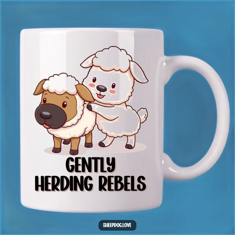 Funny Sheepdog Nudge Mug: Playful Gift for Order Keepers