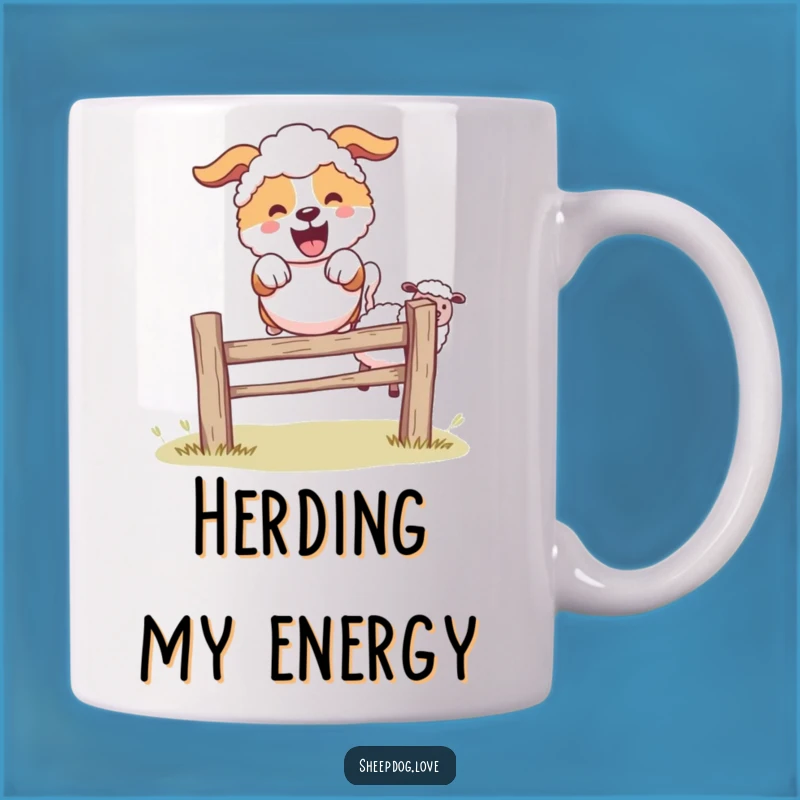 Funny Sheepdog Mug: Joyful Leaping Character, Perfect Funny Farm Gift