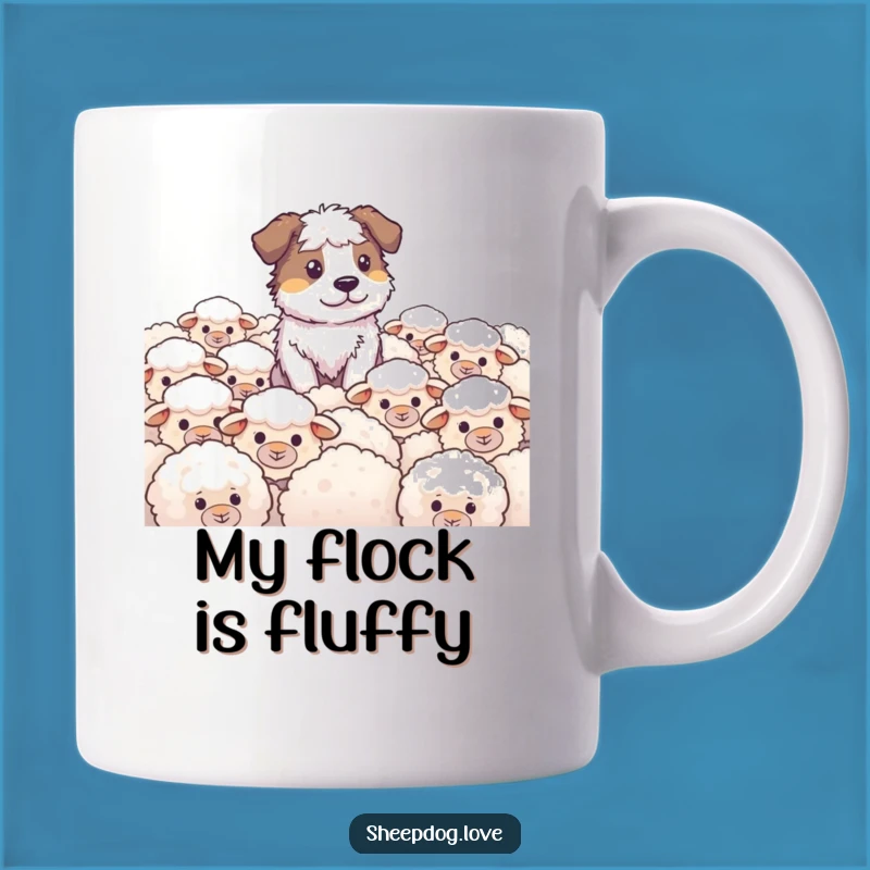 Funny Sheepdog Guard Mug: Adorable Herding Dog Watching Over Fluffy Sheep, Perfect Gift