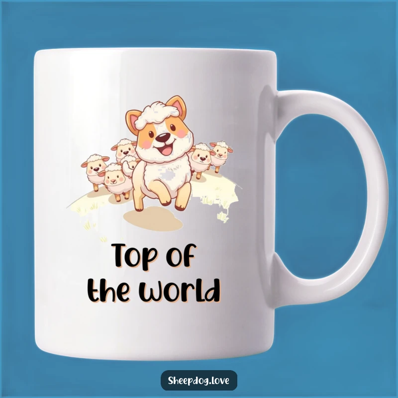 Funny Sheepdog Mug: Happy Grin Leading Flock Uphill, Perfect Funny Gift for Dog Lovers