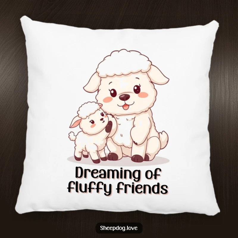 Funny sheepdog and lamb design on a pillow, providing comfort and farm-themed charm for any room.
