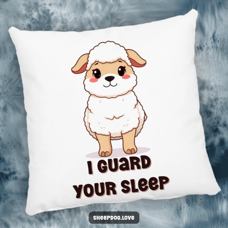 Funny pillow featuring a protective sheepdog standing guard with a gentle expression, offering cozy comfort and loyal appeal.