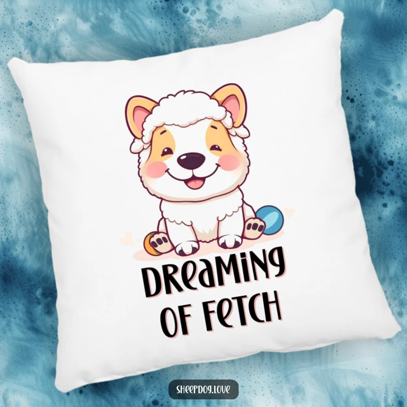 Funny sheepdog pillow with a grinning sheepdog watching over sheep, a soft and humorous decorative accent.