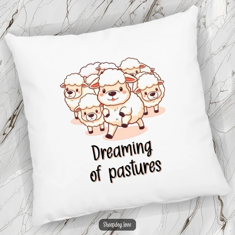 Funny Pillow: Depicts a sheepdog herding cotton-ball sheep, adding farm humor and charm to home decor, a funny gift.