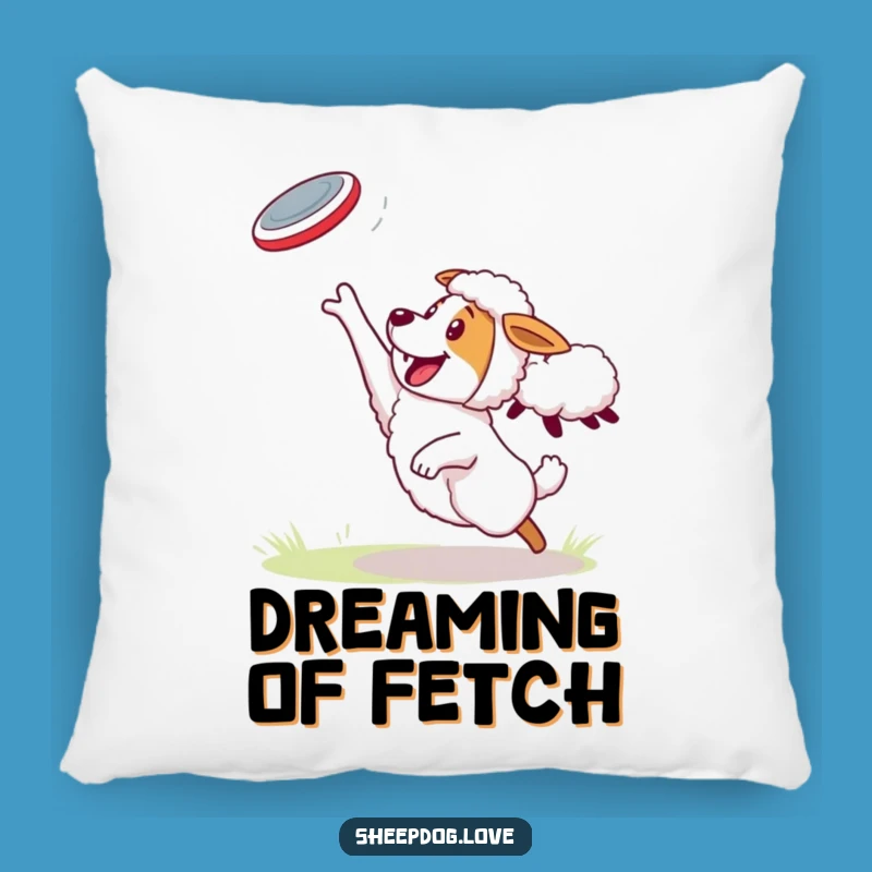 Funny Sheepdog Pillow: Energetic Frisbee Catch Decor, Soft and Hilarious Accent