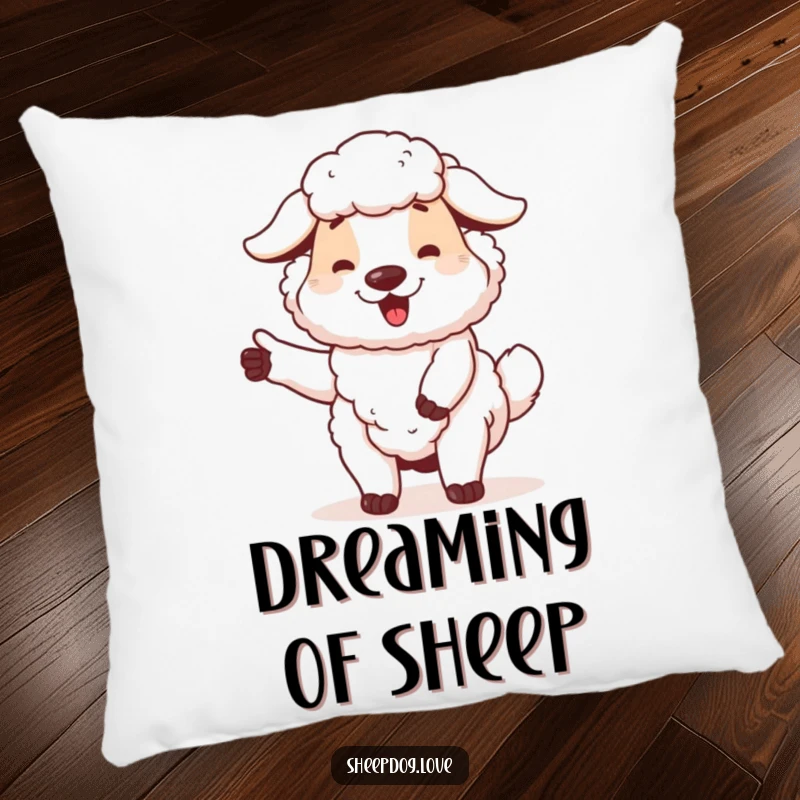 Funny sheepdog pillow featuring a proud dog wagging its tail, perfect for adding a touch of loyal humor and comfort.