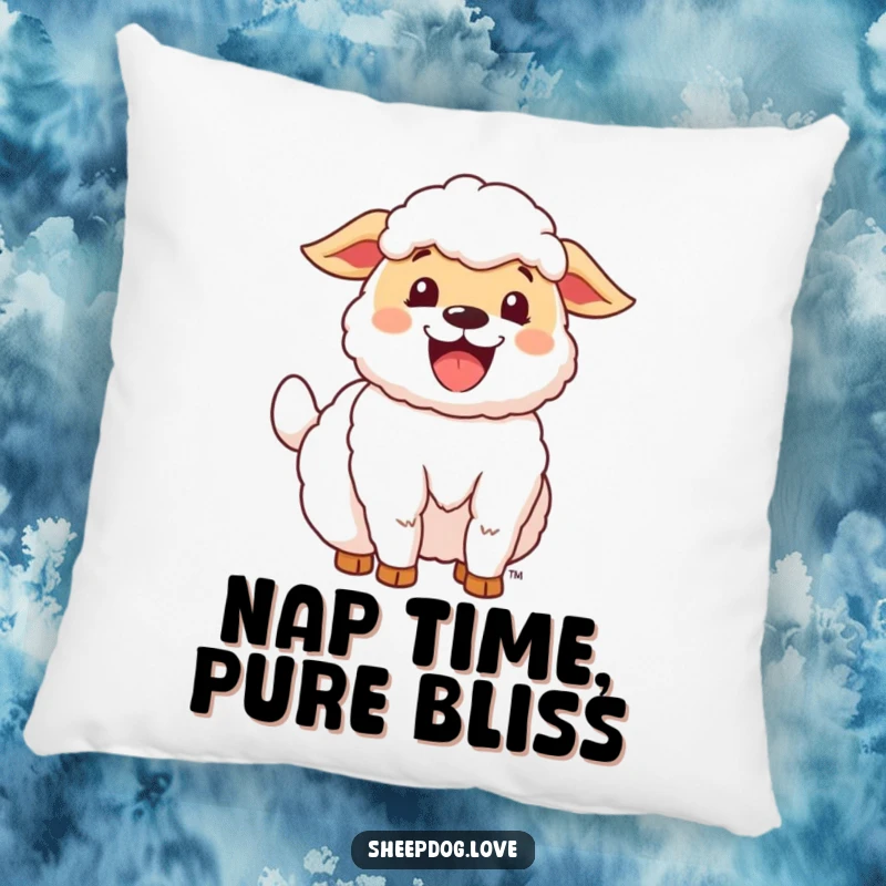 Funny Happy Sheepdog Pillow featuring a joyful sheepdog with its tail wagging enthusiastically, bringing cozy cheer.