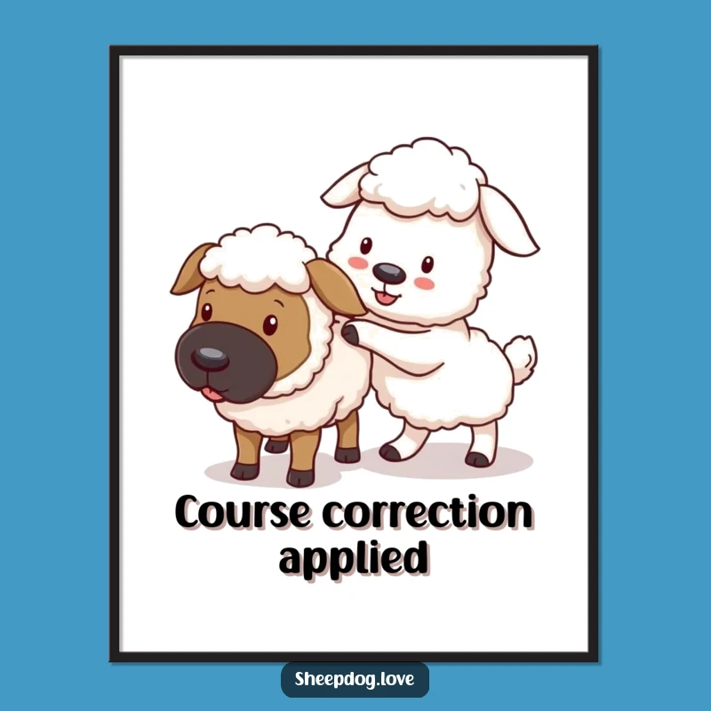 Funny Sheepdog Nudge Digital Print: Instant Playful Decor