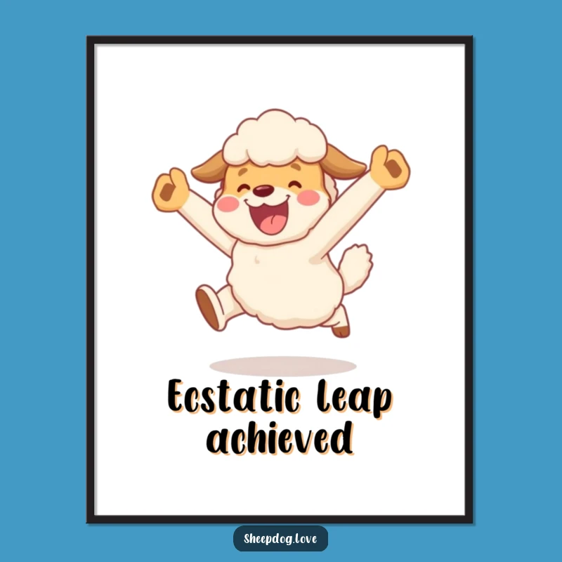 Funny Sheepdog Celebration Digital Art: Joyful Leap Decor - Unique Funny Gift!