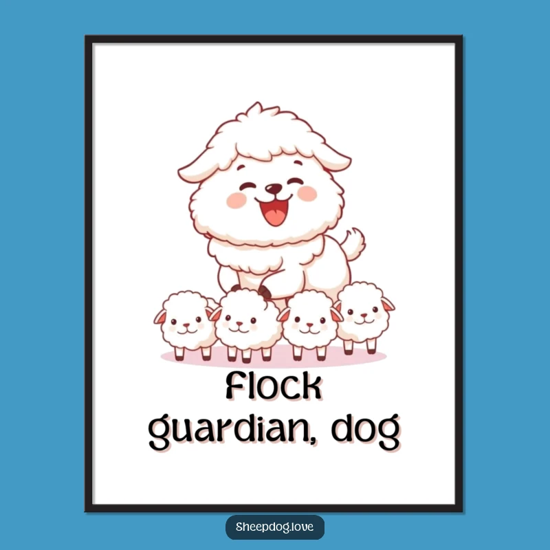Funny Sheepdog Herding Print: Joyful Farm Digital Art, Perfect Funny Gift