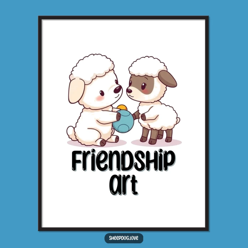 Funny Sheepdog Lamb Digital Print: Playful Pals Art, Unique Funny Farm Gift