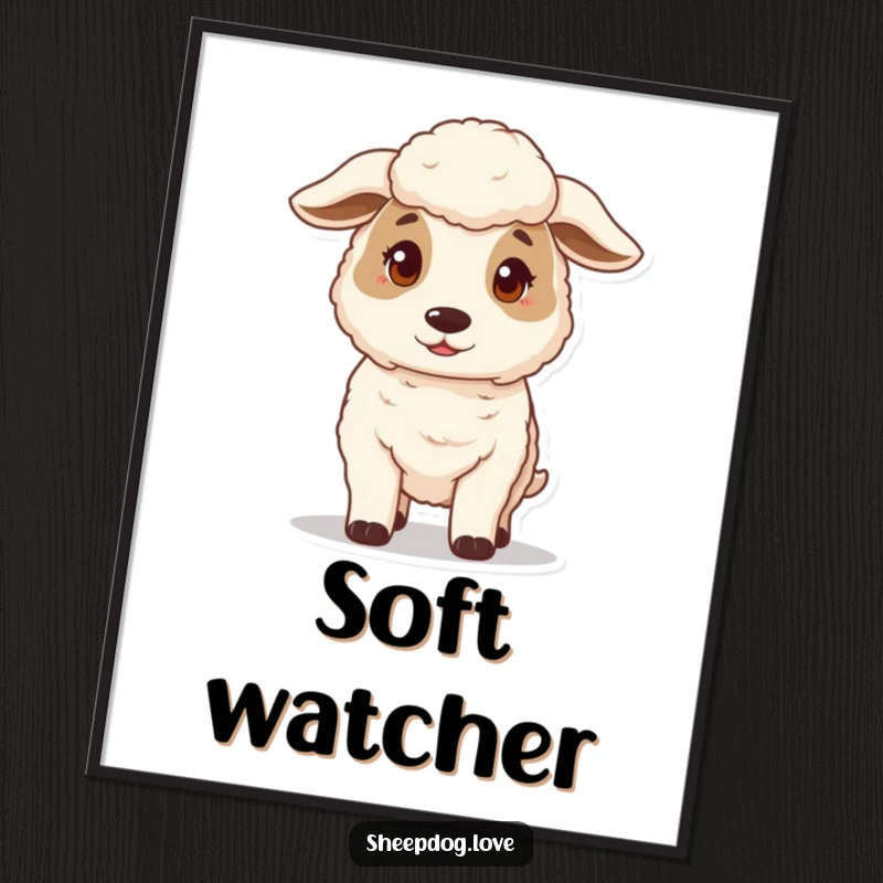 Funny digital art print of a gentle sheepdog standing guard, providing instant humorous and heartwarming decor.