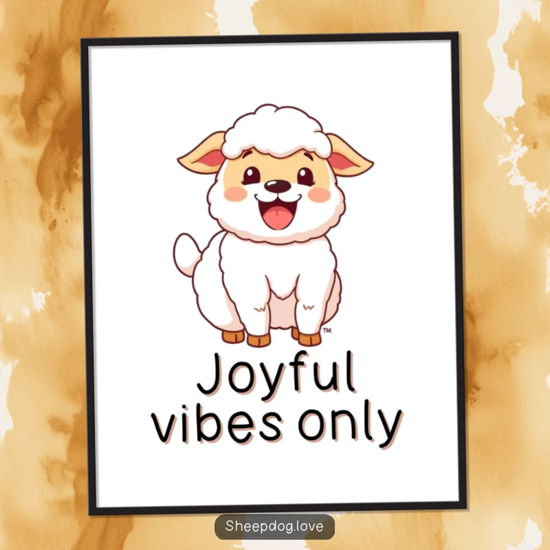 Funny Happy Sheepdog Digital Art Print of a joyful sheepdog with its tail wagging enthusiastically, radiating pure happiness.