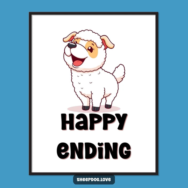 Funny Happy Tails Sheepdog Digital Art - Instant Celebratory Download