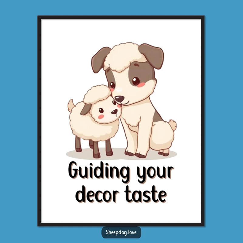 Funny Nudging Sheepdog Digital Art: Gentle Herder Print, Perfect Gift