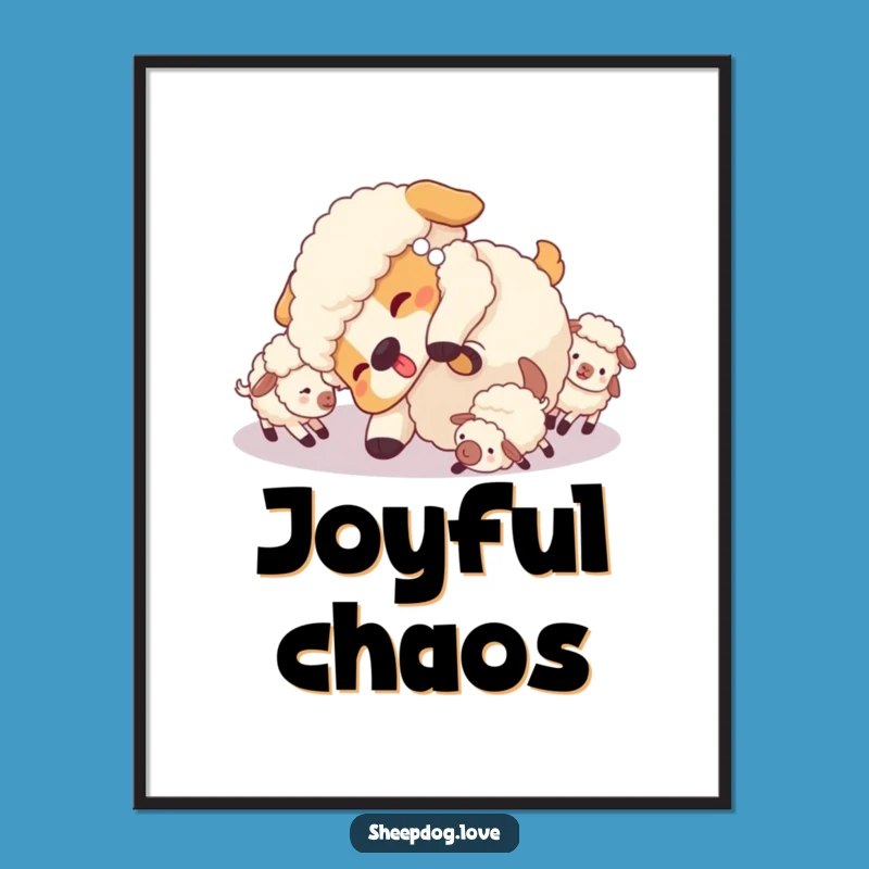 Funny Sheepdog Digital Art: Playful Tumble with Sheep, Instant Hilarious Downloadable Decor