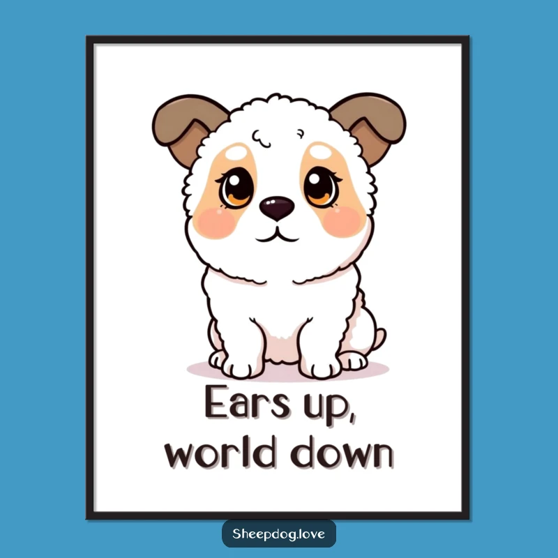 Funny Sheepdog Digital Art Print: Perked Ears Listening, Instant Dog Lover Decor