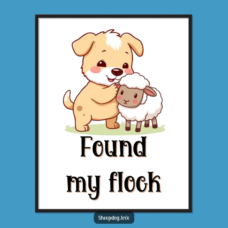 Funny Sheepdog Herder Digital Art Print: Instant Canine Guidance Decor