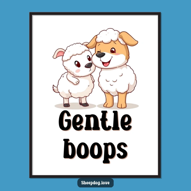 Funny Sheepdog Nudging Sheep Digital Art Print, Instant Farmyard Whimsy