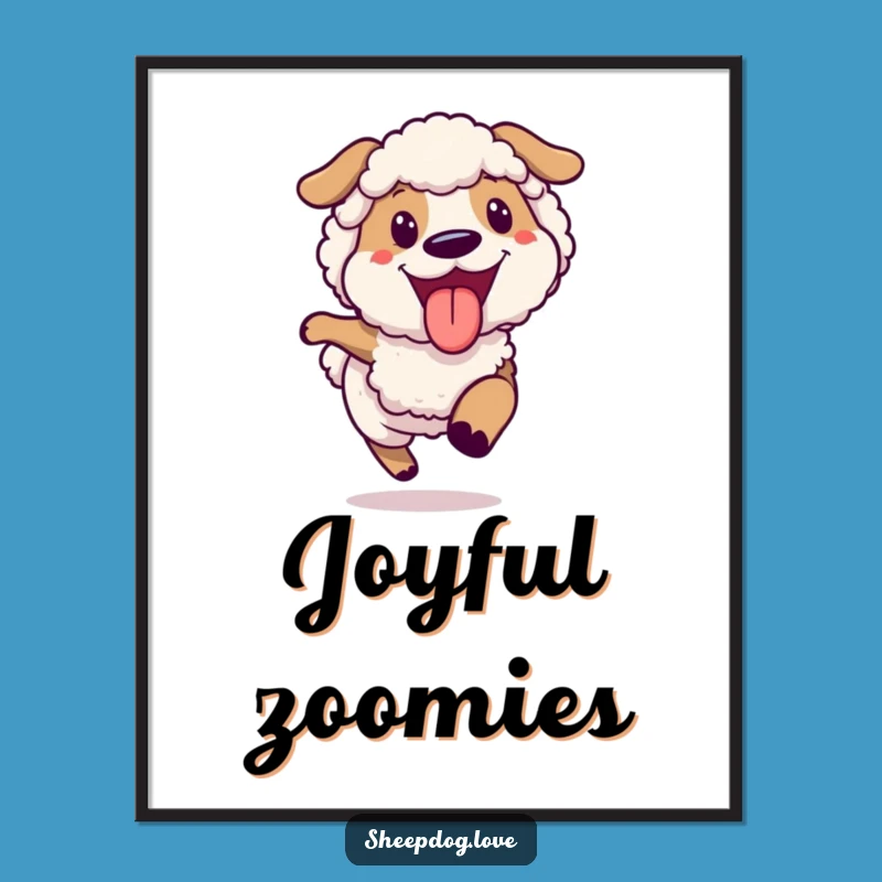 Funny Joyful Sheepdog Running Digital Art Print, Instant Energetic Decor