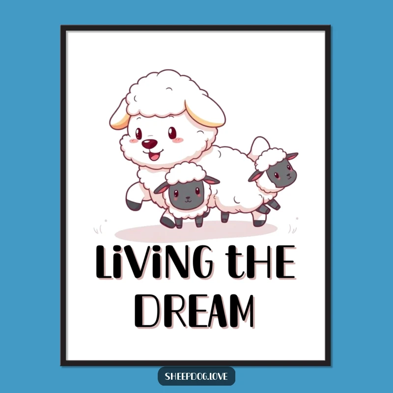 Funny Sheepdog Digital Art: Fluffy Herder of Bouncing Sheep, Instant Hilarious Downloadable Decor