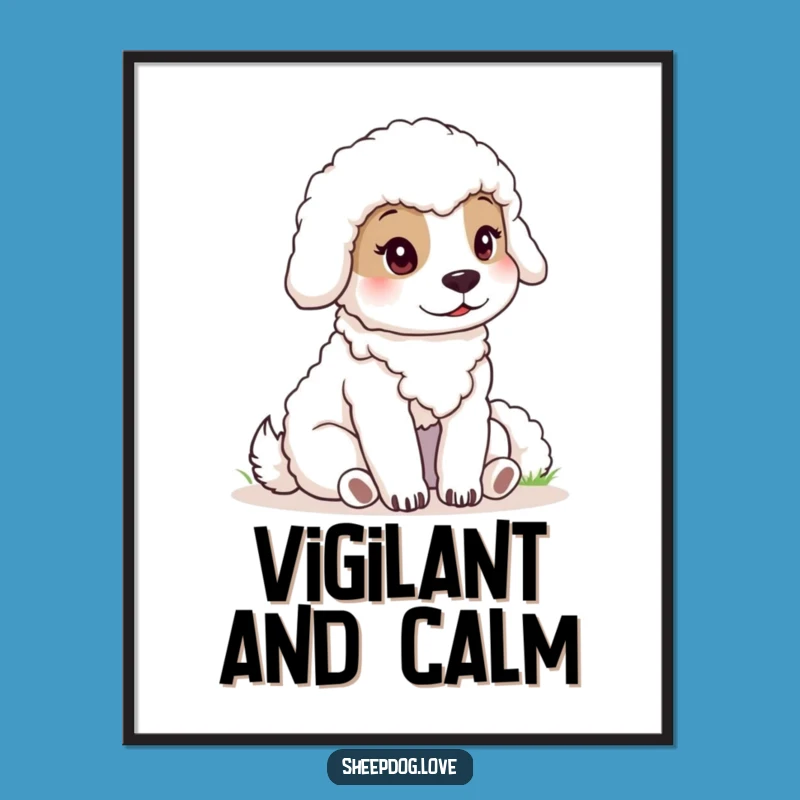 Funny Sheepdog Digital Art: Calm Watcher Print, Serene Dog Decor Gift