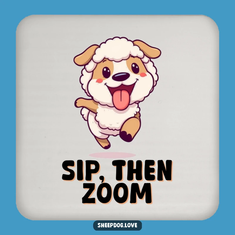 Funny Joyful Sheepdog Running Drink Coaster, Protect Surfaces with Fun