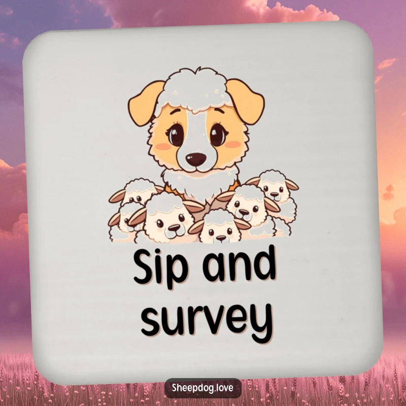 Funny sheepdog coaster showing a determined sheepdog standing guard, protecting the surface underneath.