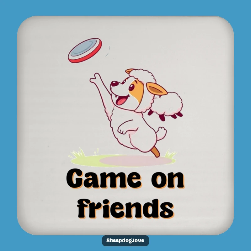 Funny Sheepdog Coasters: Energetic Frisbee Catch Set, Hilarious Sheep-Tossed Protective Drinkware