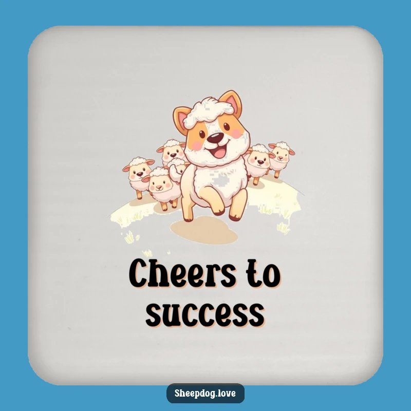 Funny Sheepdog Coasters: Happy Grin Leading Flock Uphill Set, Hilarious Protective Drinkware Gift