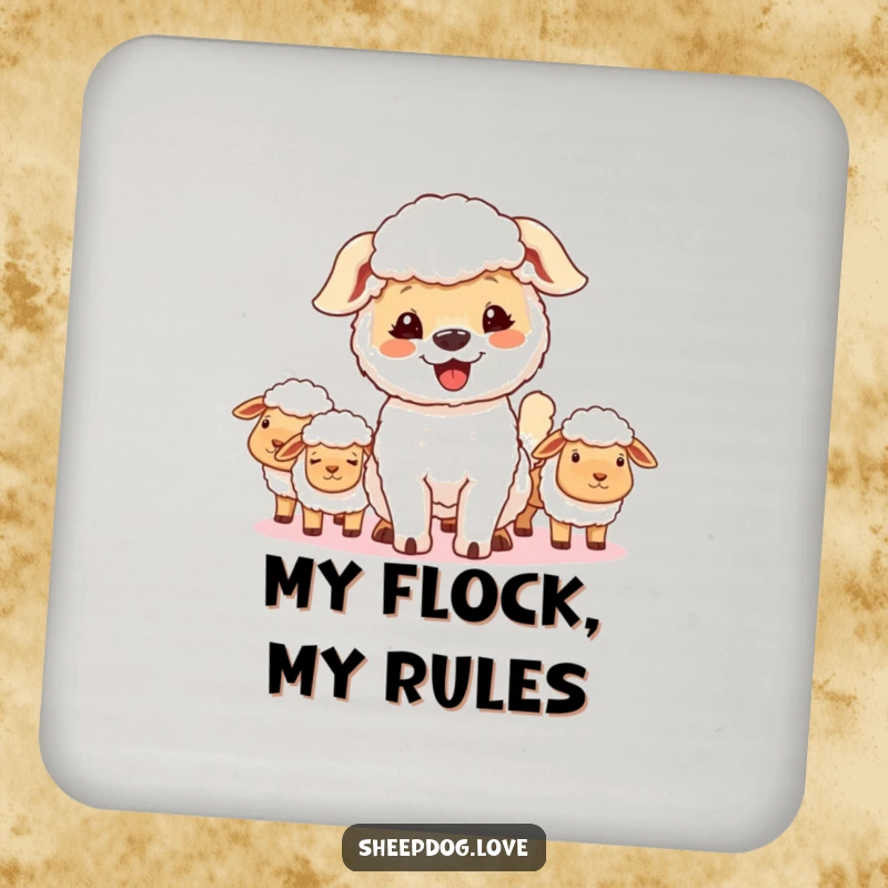 Funny sheepdog coasters, featuring a happy, proud dog wagging its tail, adding a touch of joy to drink settings.
