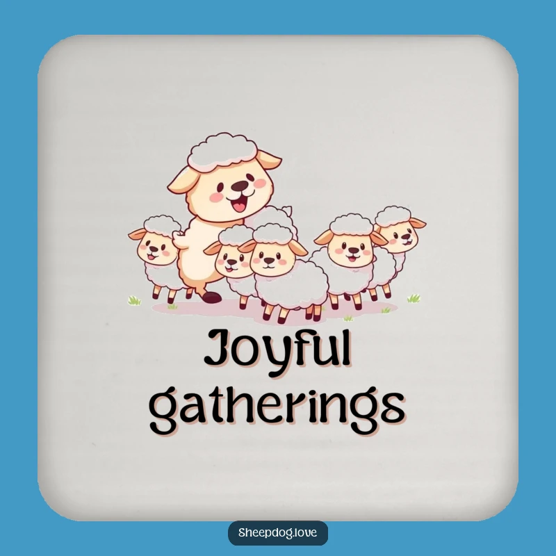 Funny Sheepdog Drink Coaster: Joyful Herder Dog Protects Surfaces