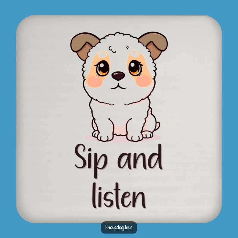 Funny Sheepdog Drink Coaster: Perked Ears Listening, Protects Surfaces Hilariously