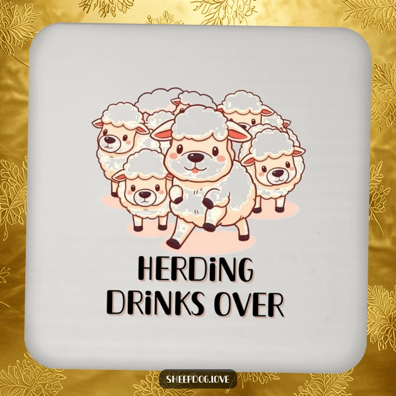 Funny Coaster: Sheepdog herding sheep, bringing farm humor and protection to drinks, a practical and funny gift.