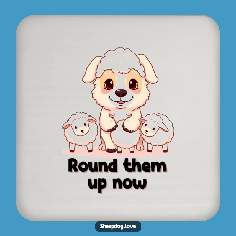 Funny Sheepdog Drink Coaster: Focused Herder Dog Protects Surfaces