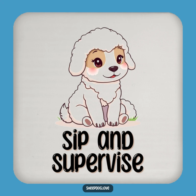 Funny Sheepdog Drink Coaster: Calm Watcher Table Protector, Humorous Gift