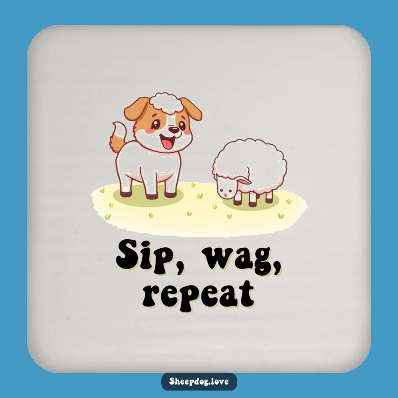 Funny Sheepdog Wagging Tail Coaster Set - Farm Dog Drink Protector Gift