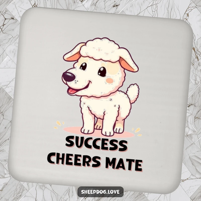 Funny sheepdog coasters designed with a happy sheepdog whose tail wags with enthusiasm, adding cheer to your table.