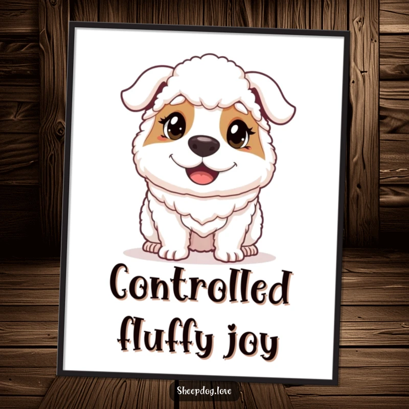 Close-up of a funny sheepdog’s face, showing a perfectly balanced determined yet happy expression, as wall art.