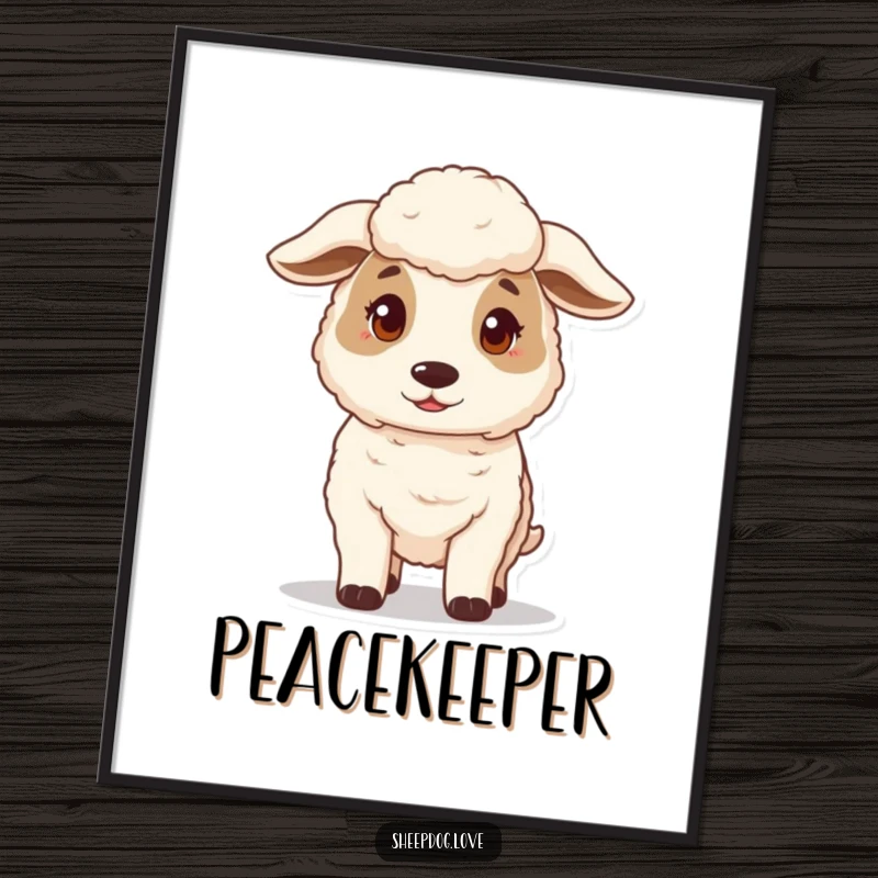 Funny poster featuring a gentle sheepdog standing guard, a humorous and heartwarming piece of canine art.