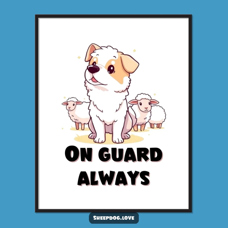 Funny Guard Sheepdog Poster, Alert and Protective Wall Art