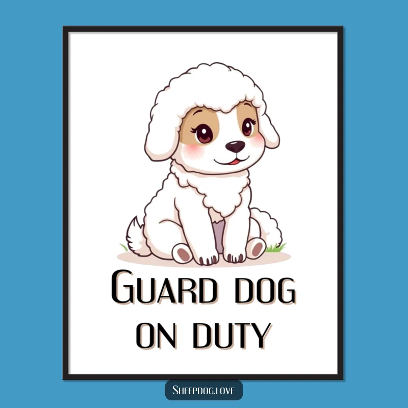 Funny Sheepdog Poster: Calm Watcher Art Print, Serene Dog Decor Gift